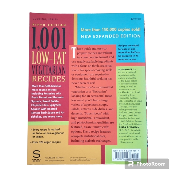 1,001 Low-Fat Vegetarian Recipes Paperback Book - Picture 2 of 6